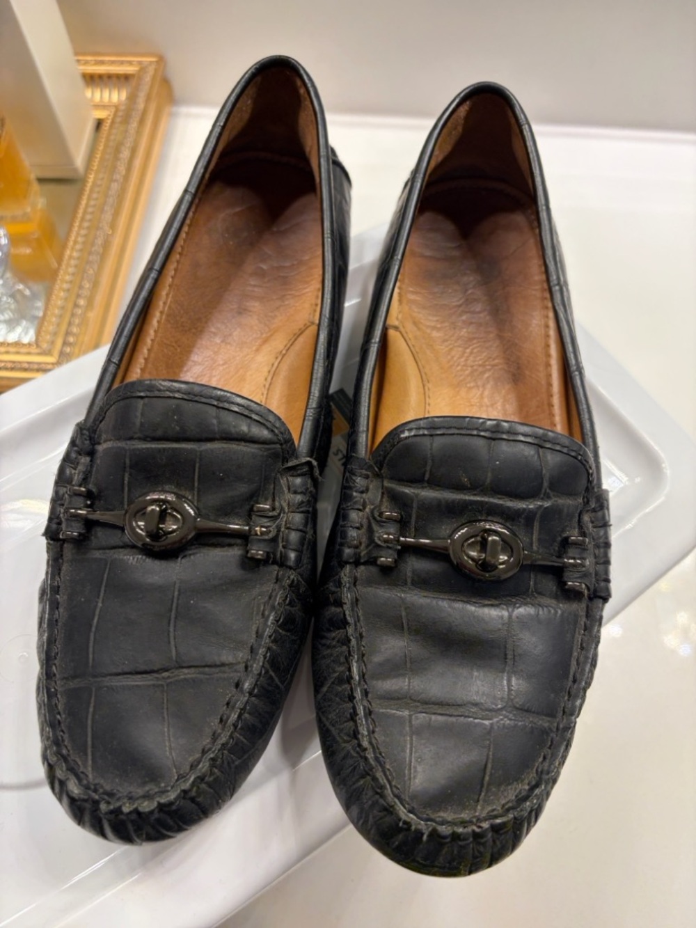 Coach Arlene Turnlock Black Leather Flat Moccasins PreOwned Women’s Loafers Sz 8